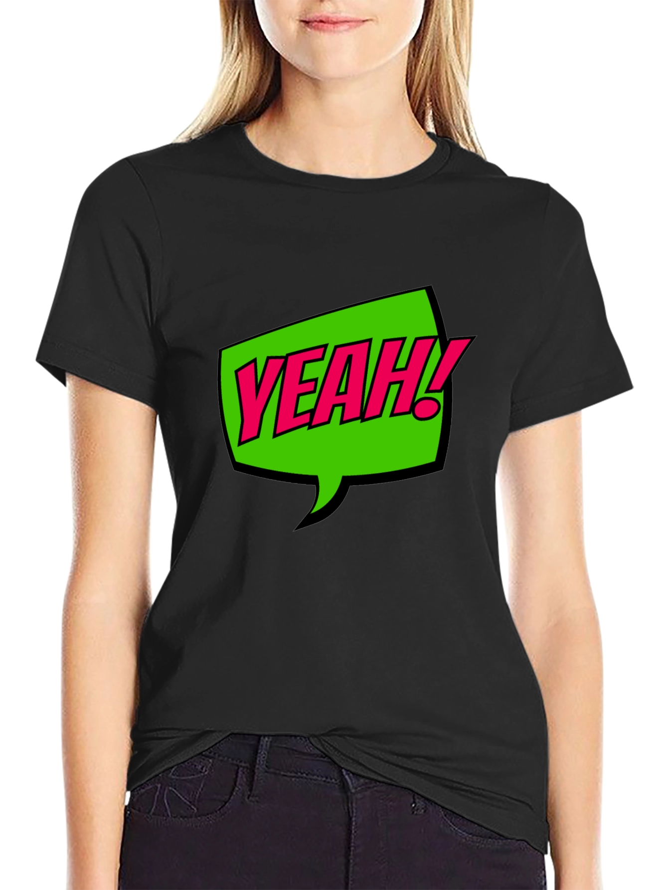 YEAH! Graphic Print Crew Neck T-Shirt - Black