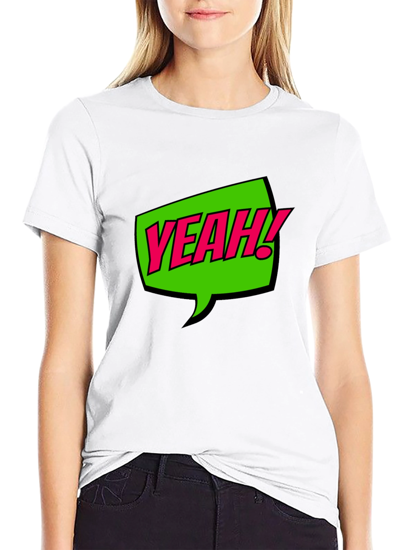 YEAH! Graphic Print Crew Neck T-Shirt - Black