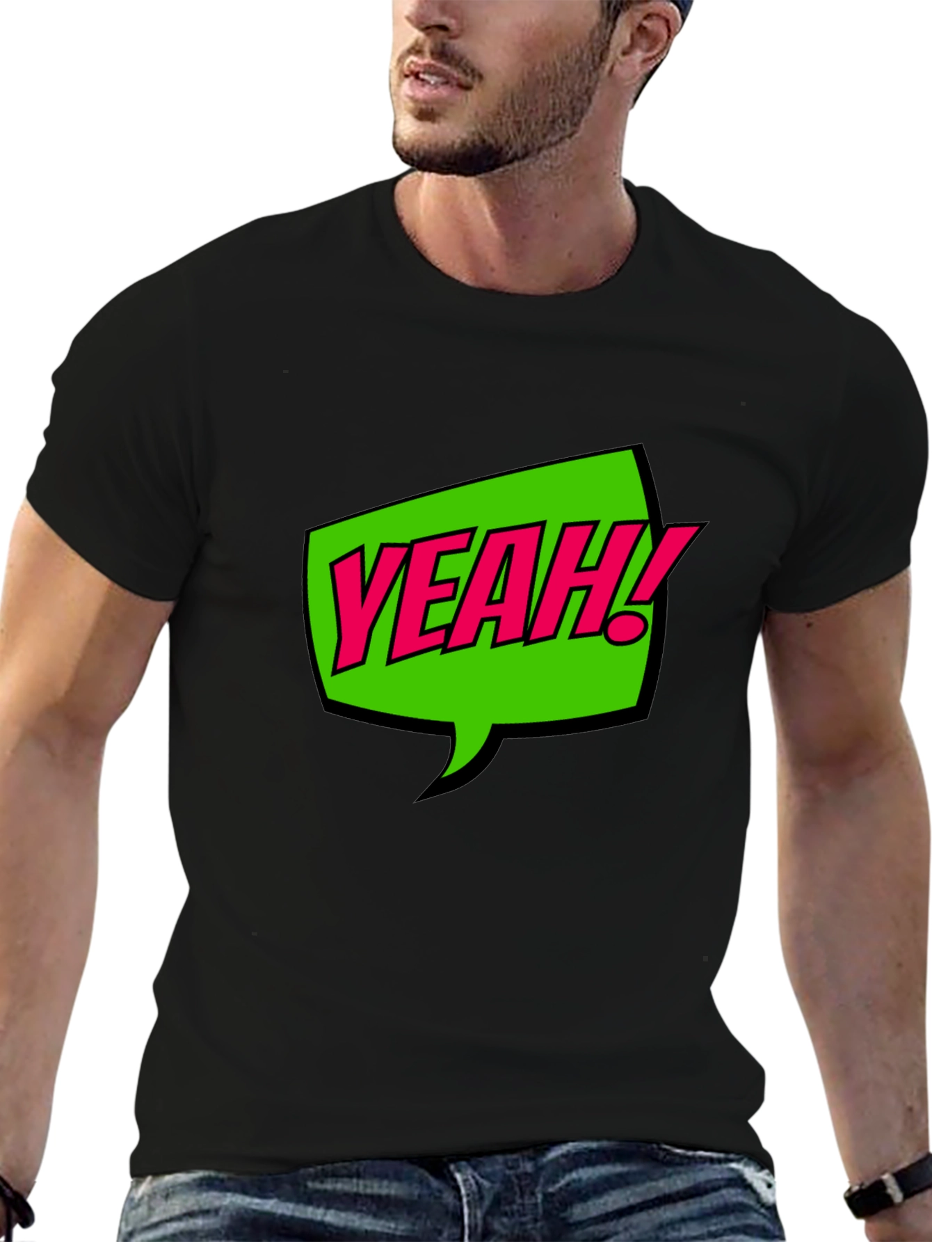 YEAH! Graphic Print Crew Neck T-Shirt - Black