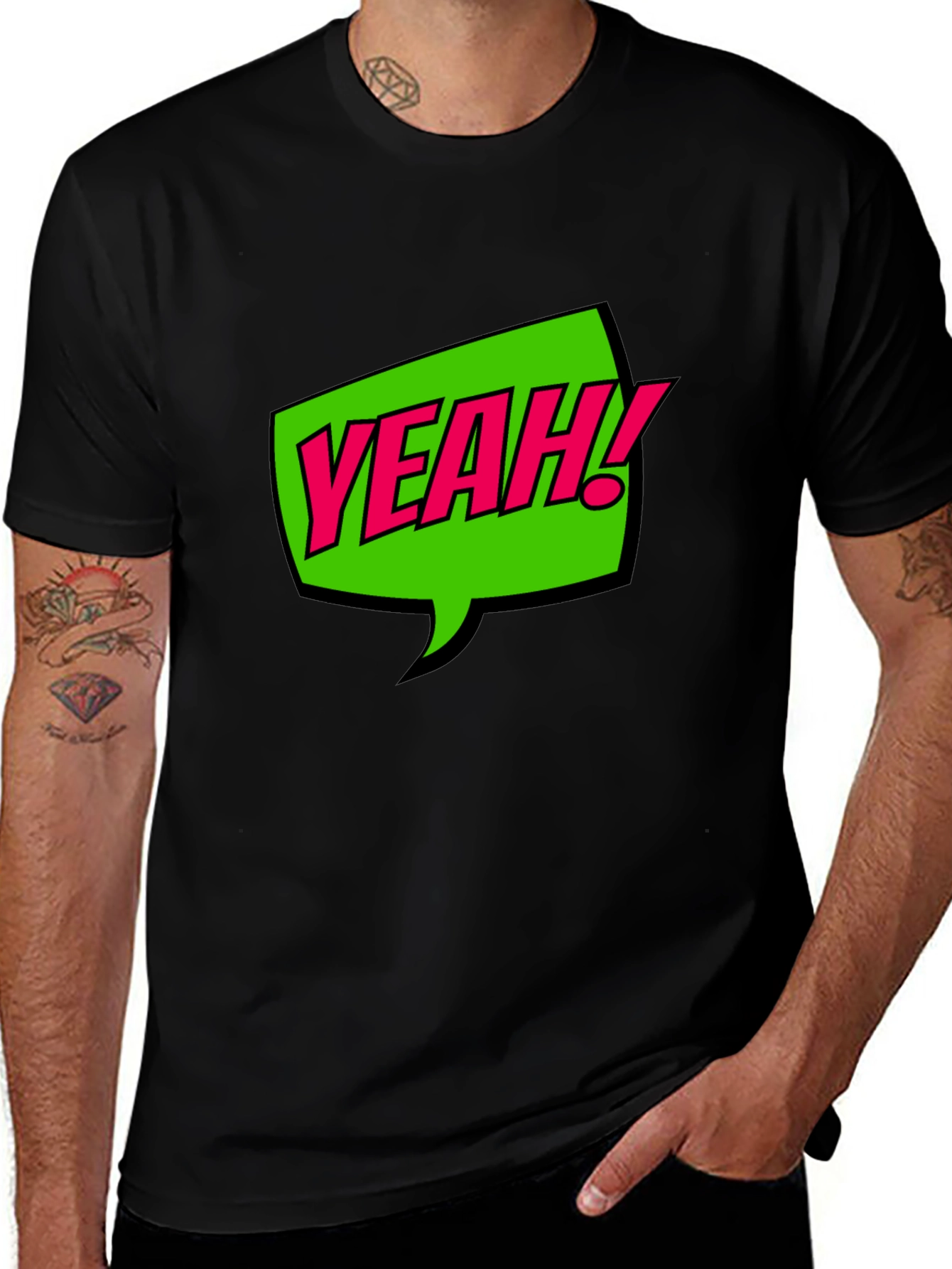 YEAH! Graphic Print Crew Neck T-Shirt - Black