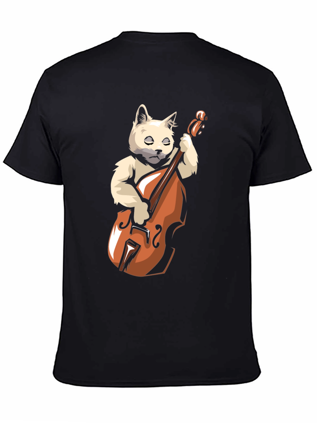 Cat Playing Cello Black T-Shirt
