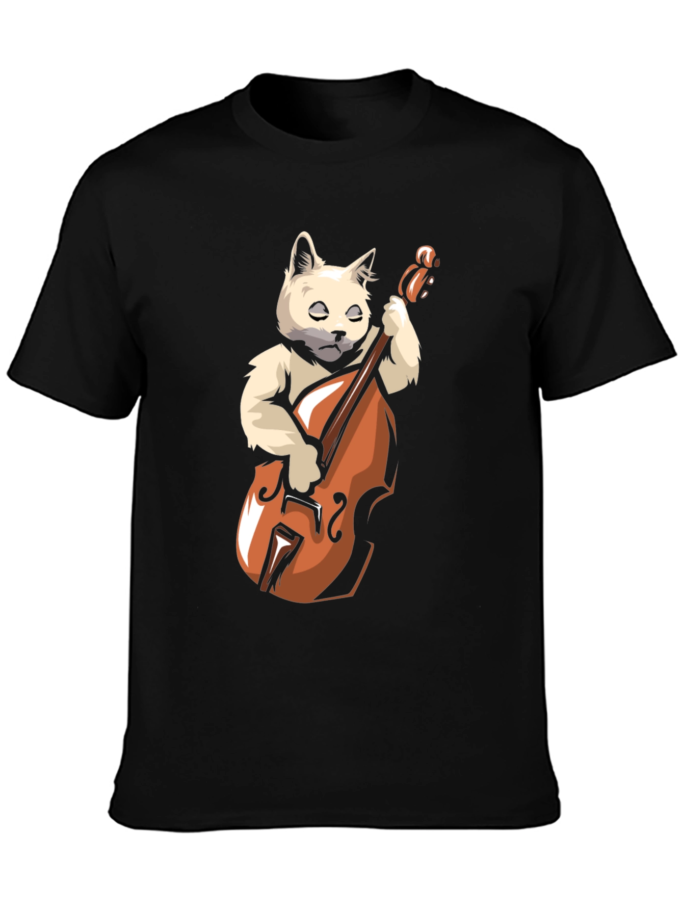 Cat Playing Cello Black T-Shirt