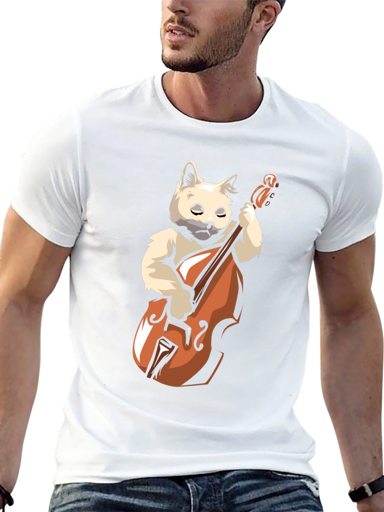 Cat Playing Cello Black T-Shirt