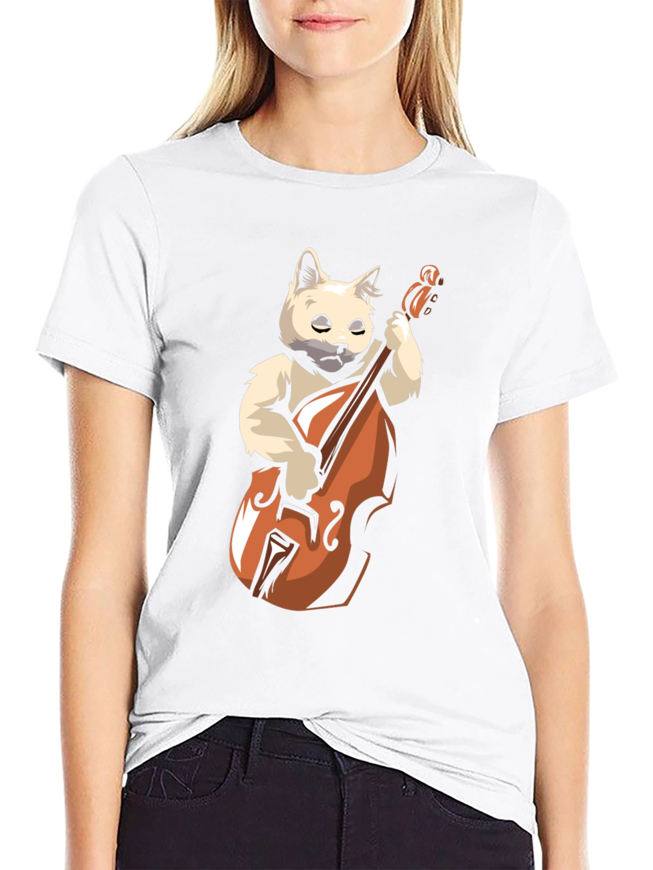 Cat Playing Cello Black T-Shirt