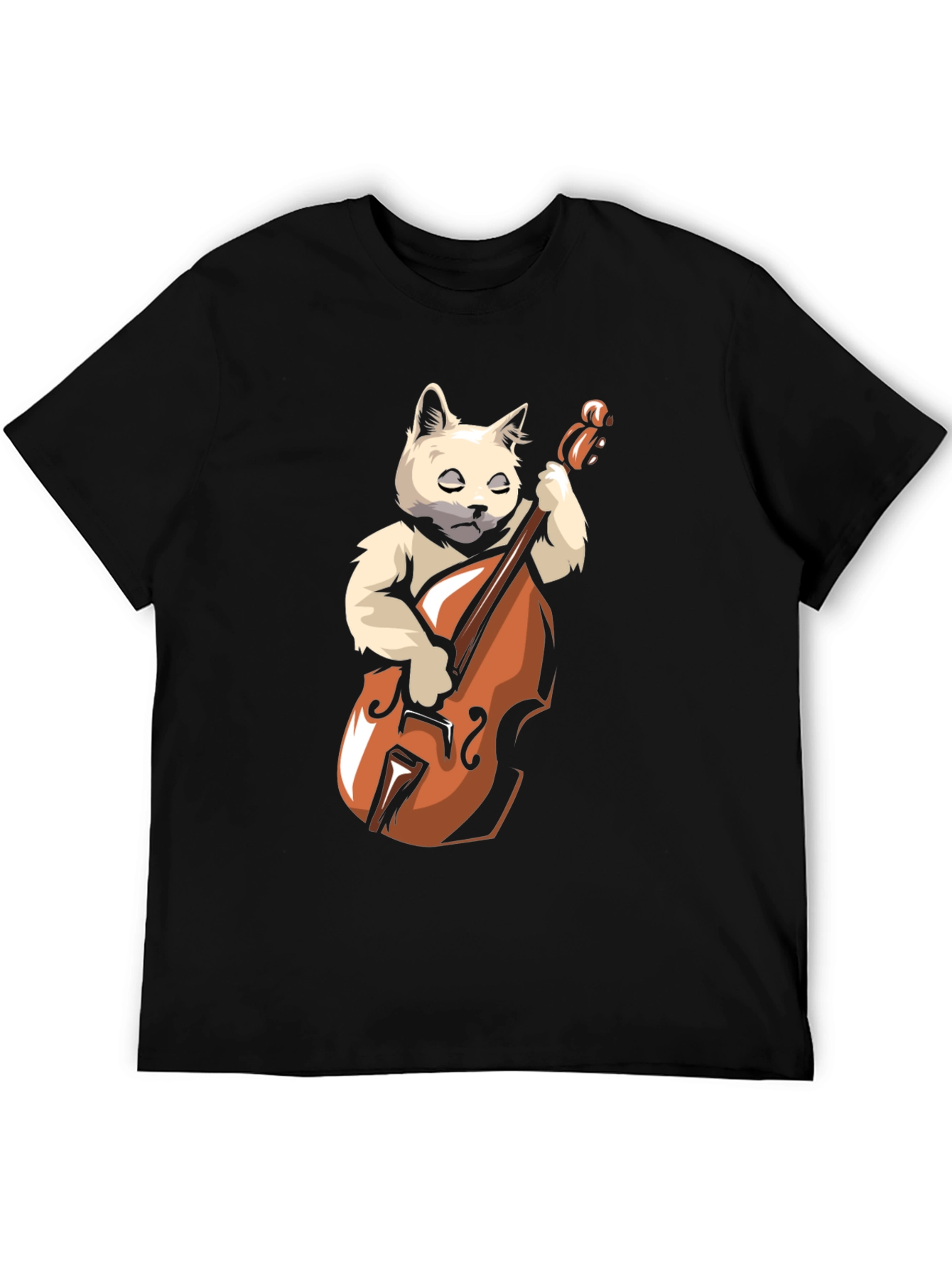 Cat Playing Cello Black T-Shirt