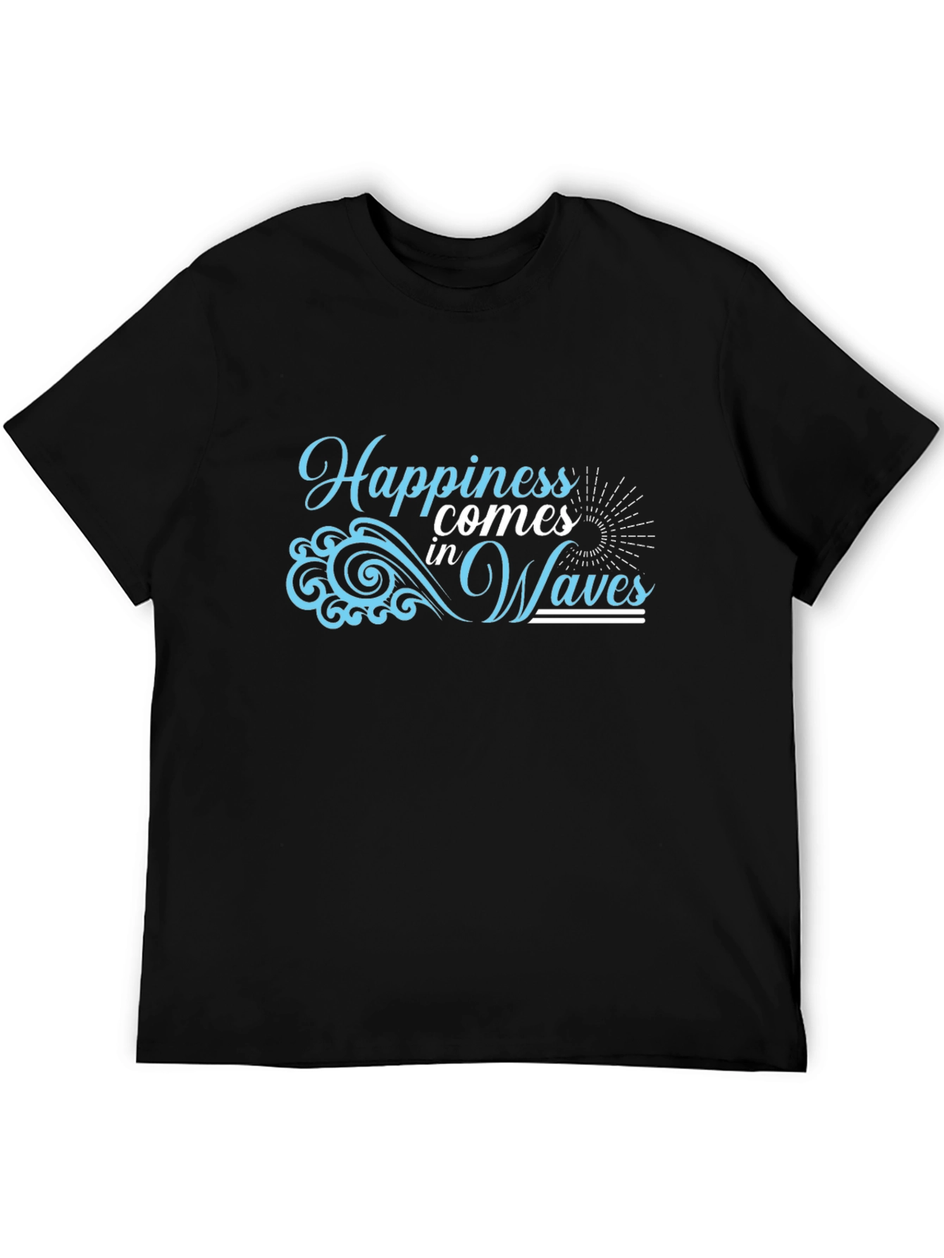Happiness Comes in Waves Black T-Shirt