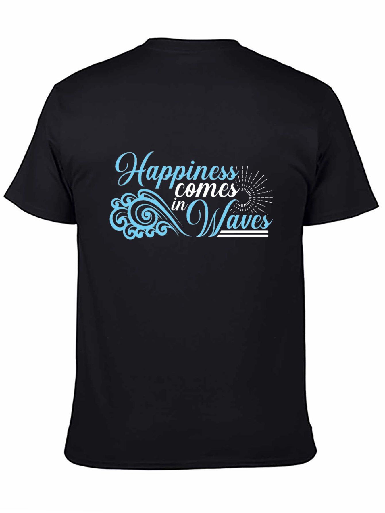 Happiness Comes in Waves Black T-Shirt