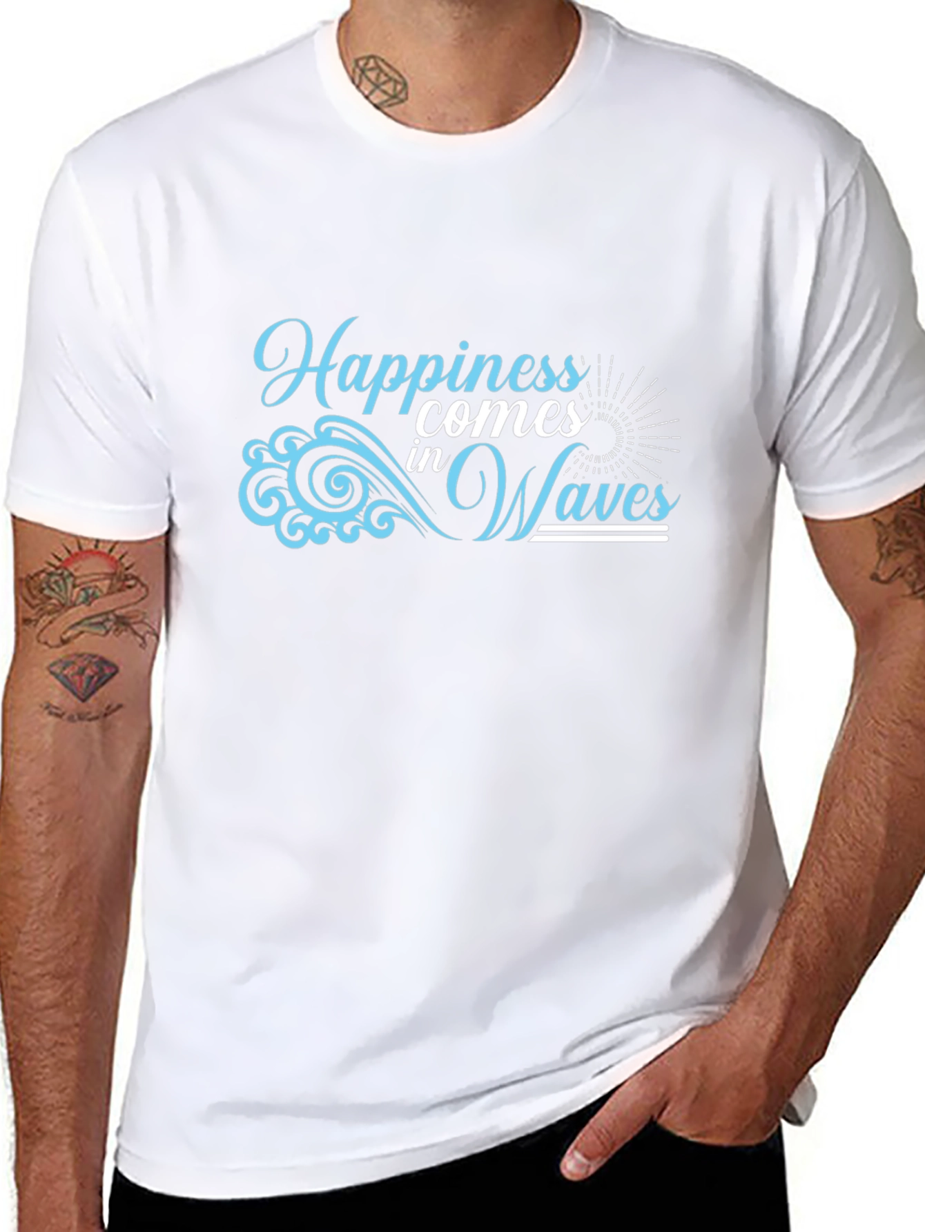 Happiness Comes in Waves Black T-Shirt
