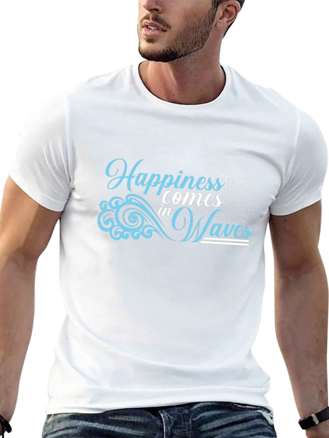 Happiness Comes in Waves Black T-Shirt