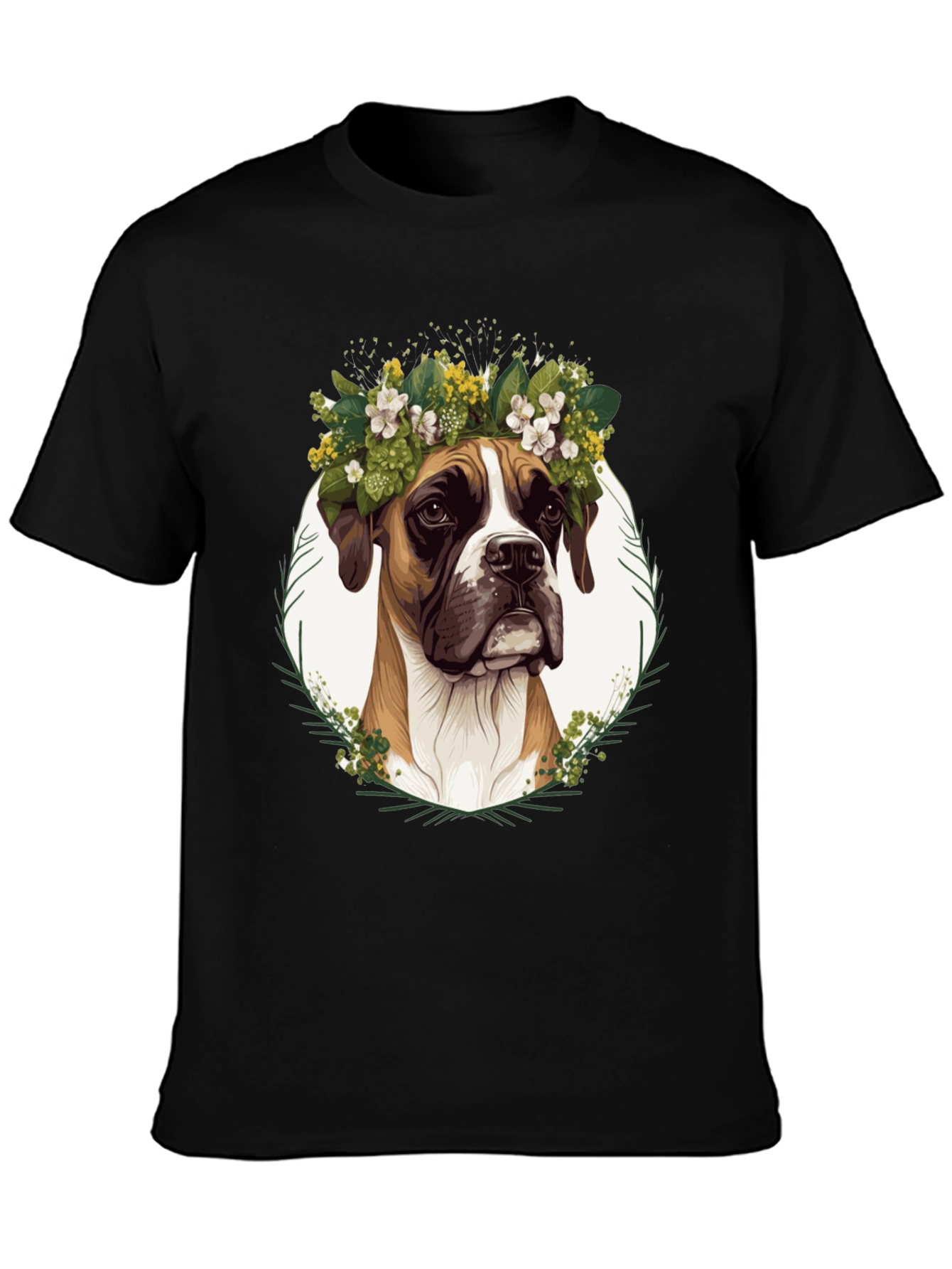 Boxer Dog Floral Crown T-Shirt - Unisex