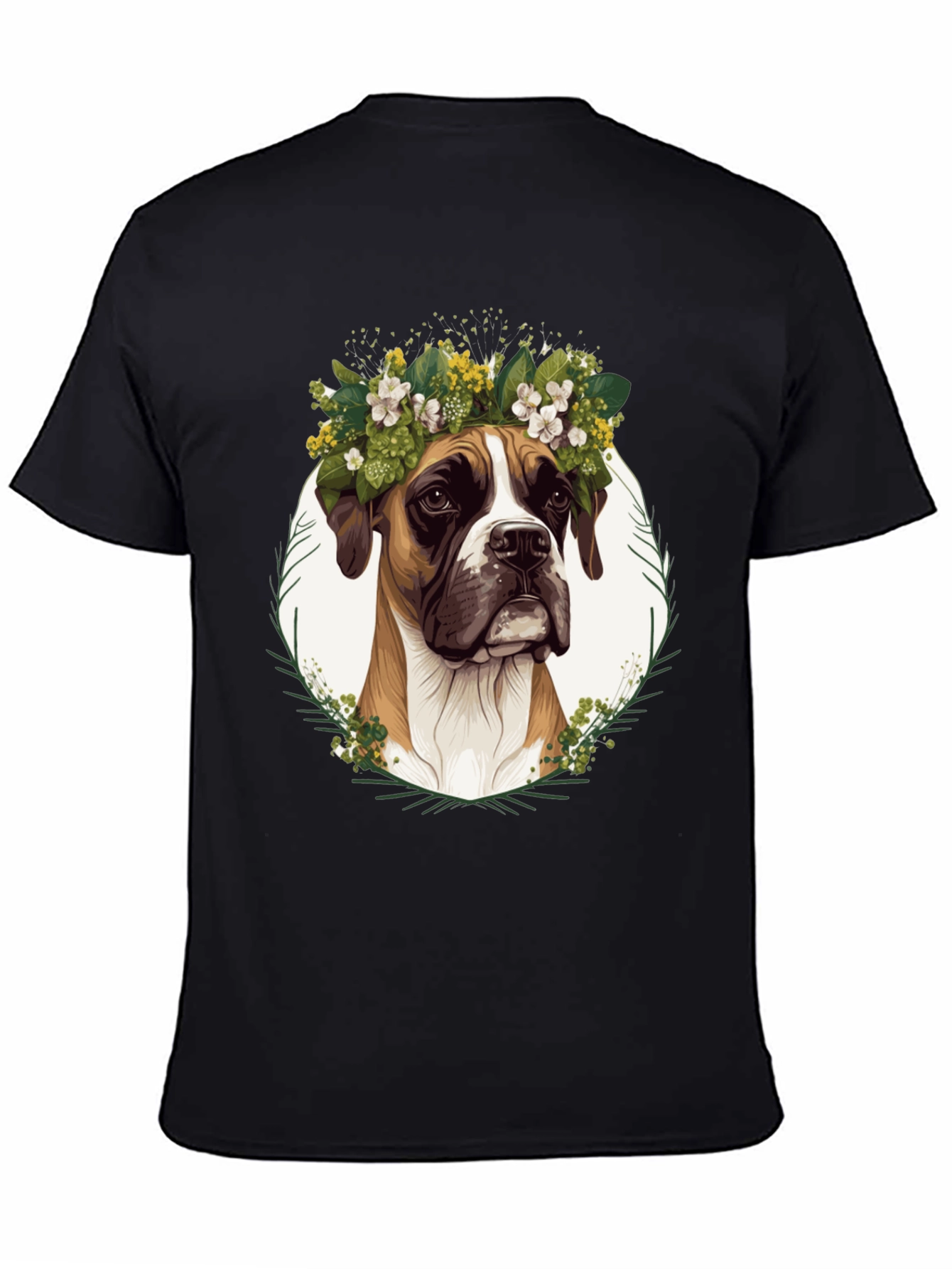 Boxer Dog Floral Crown T-Shirt - Unisex
