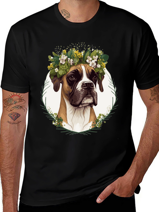 Boxer Dog Floral Crown T-Shirt - Unisex