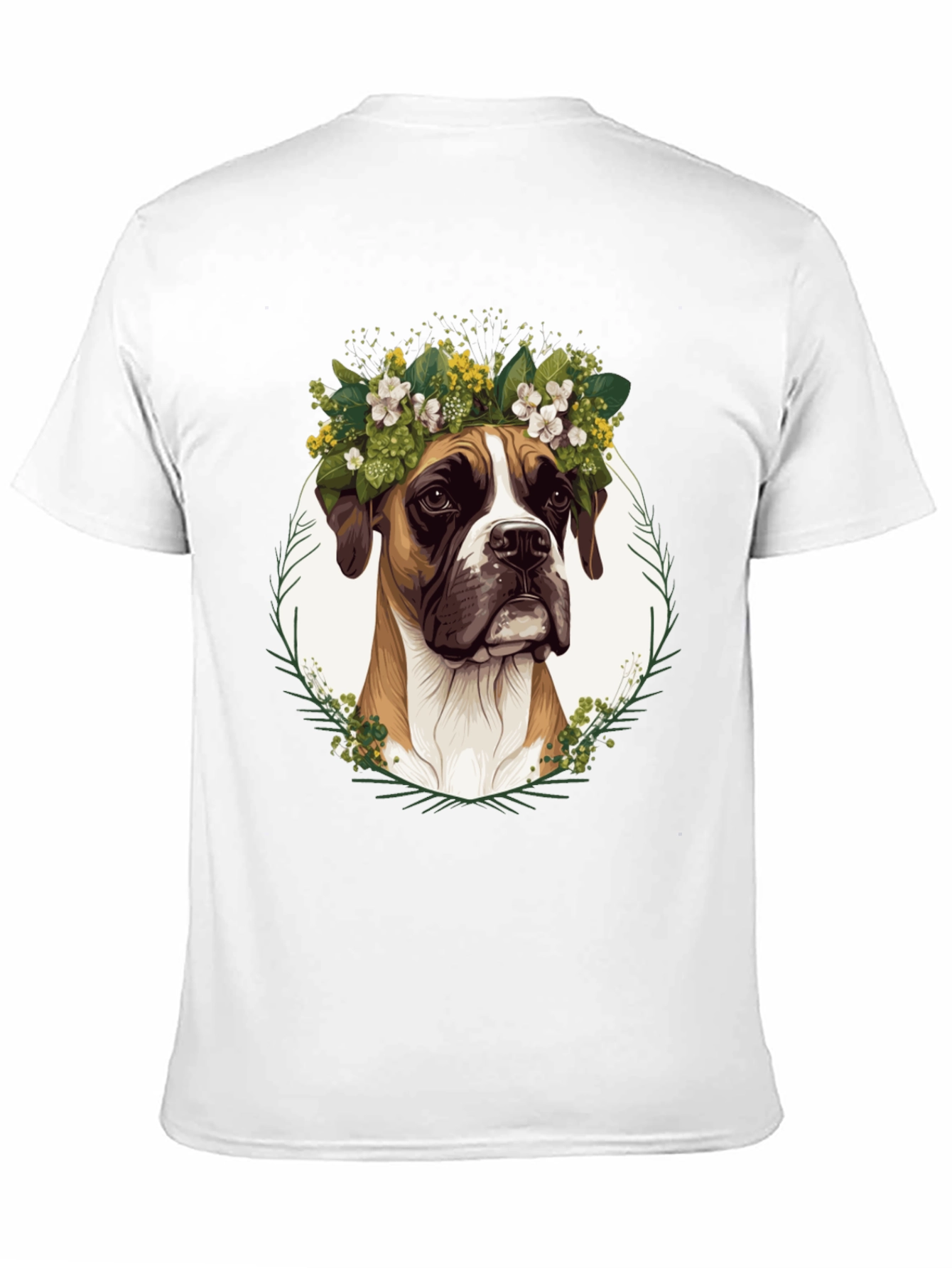 Boxer Dog Floral Crown T-Shirt - Unisex
