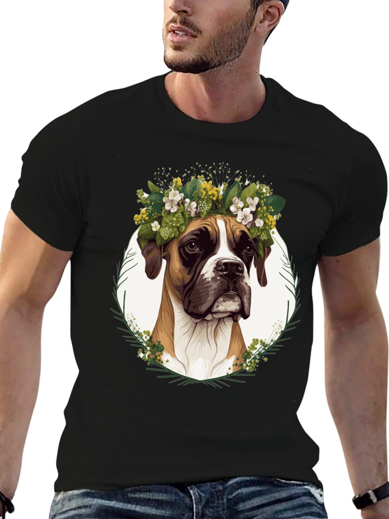 Boxer Dog Floral Crown T-Shirt - Unisex