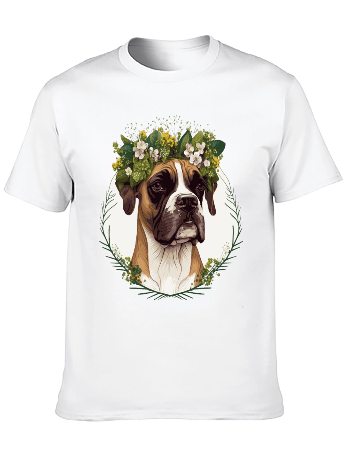 Boxer Dog Floral Crown T-Shirt - Unisex