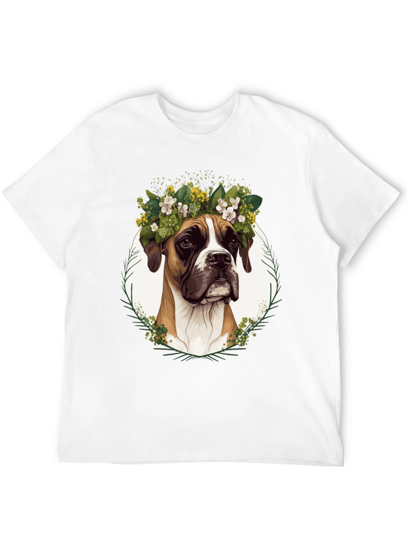 Boxer Dog Floral Crown T-Shirt - Unisex