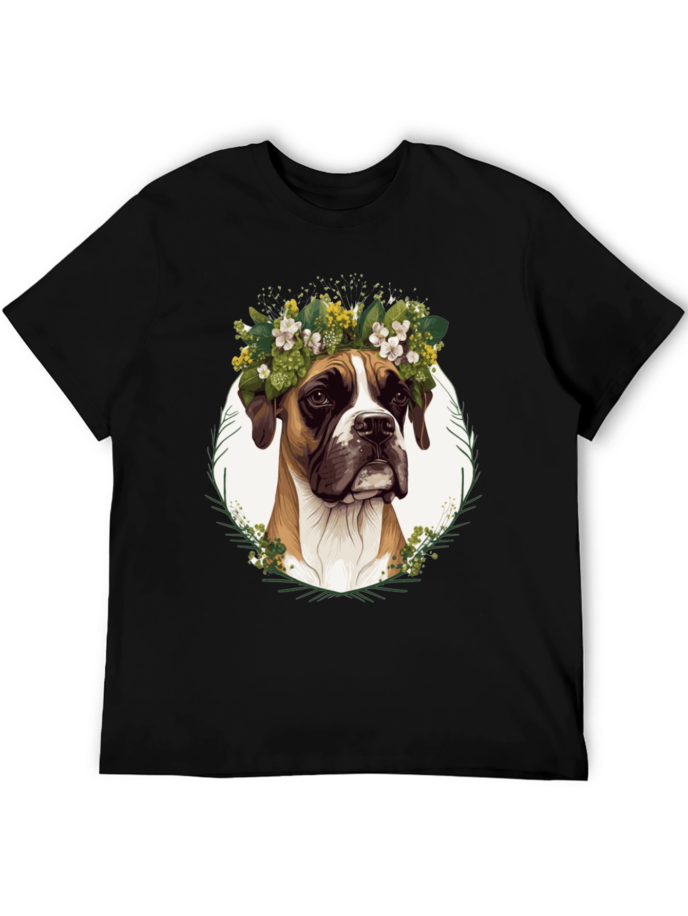 Boxer Dog Floral Crown T-Shirt - Unisex