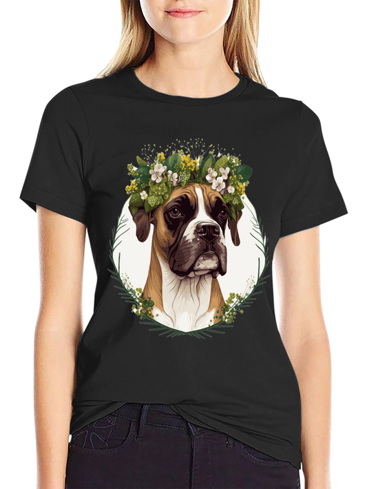Boxer Dog Floral Crown T-Shirt - Unisex