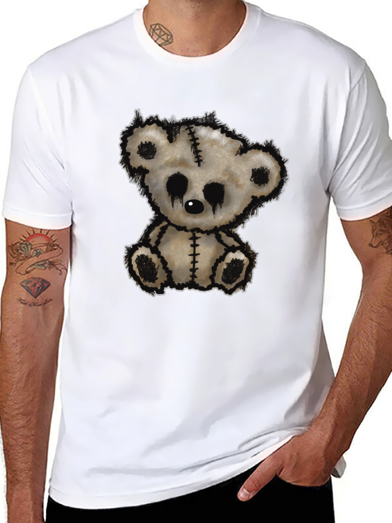Emo Bear Graphic T-Shirt - Black