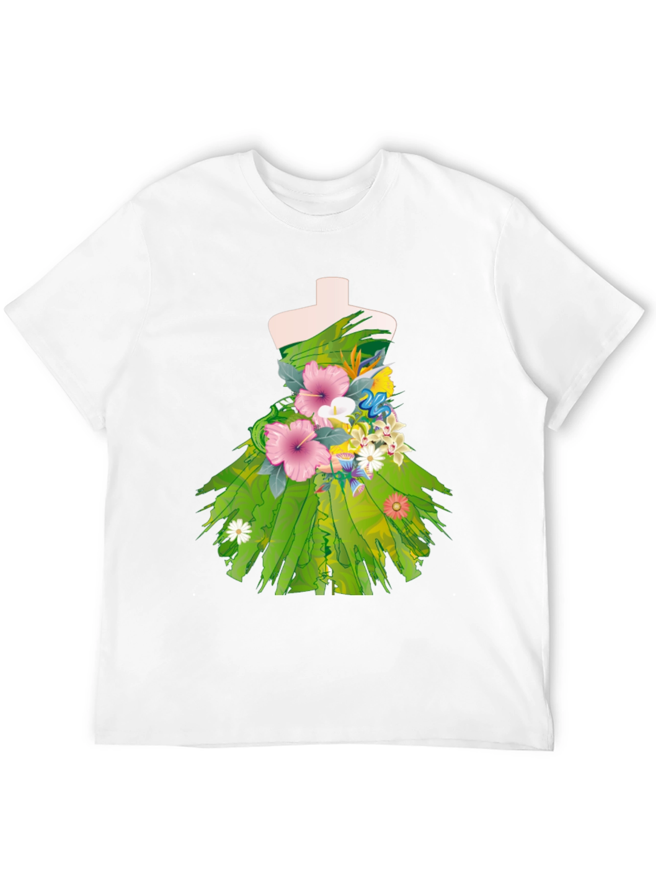 Floral Dress Design Black T-Shirt