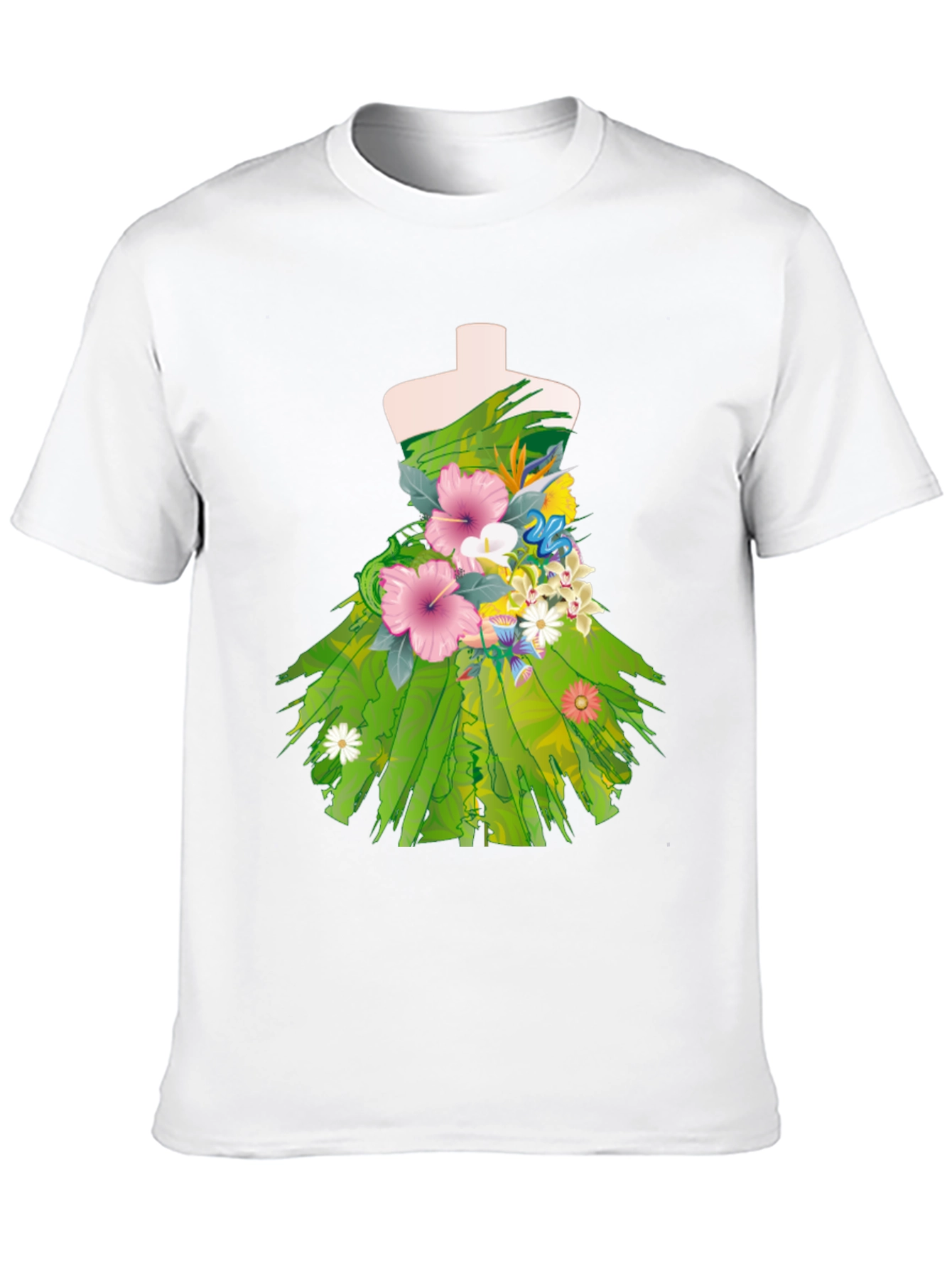 Floral Dress Design Black T-Shirt