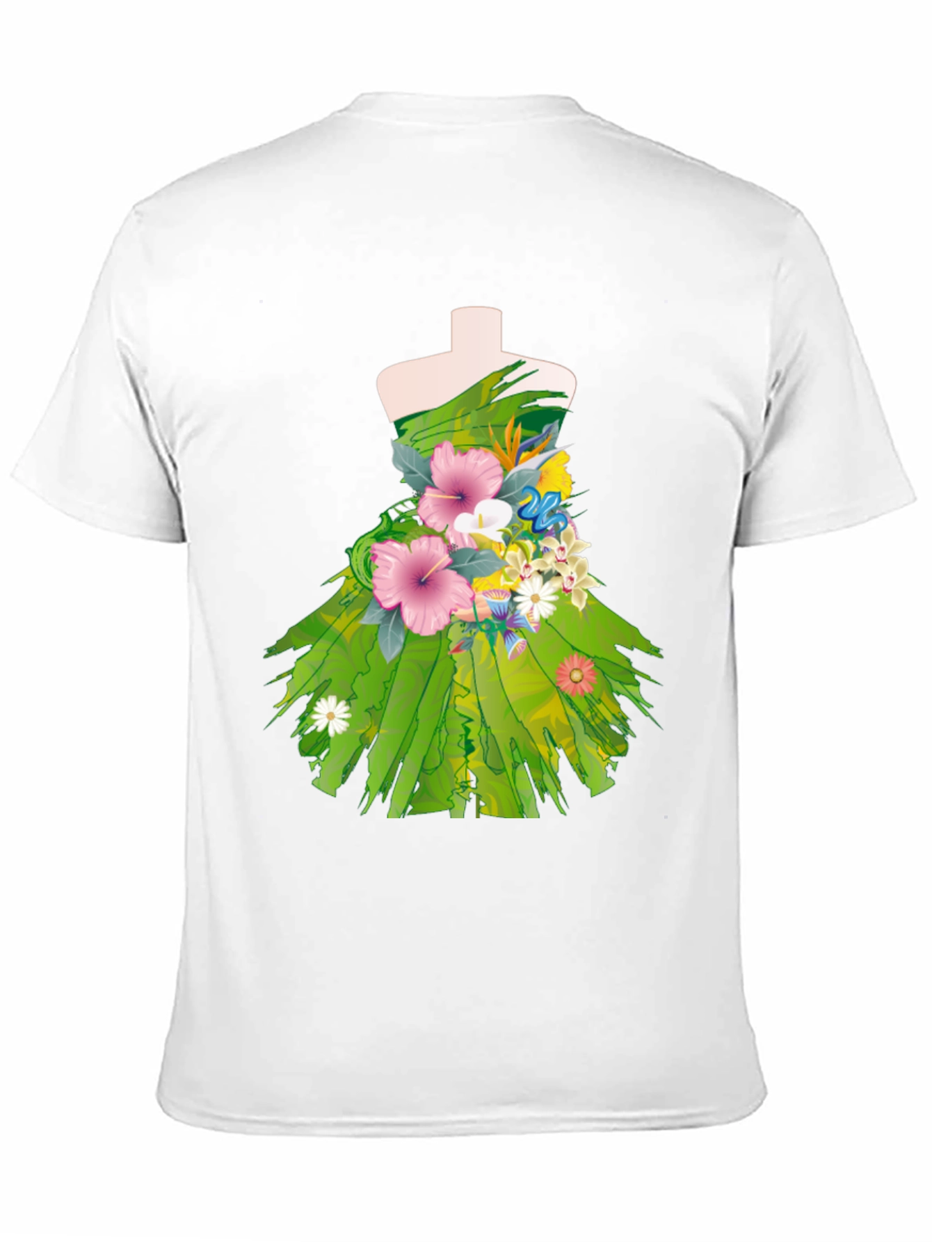 Floral Dress Design Black T-Shirt