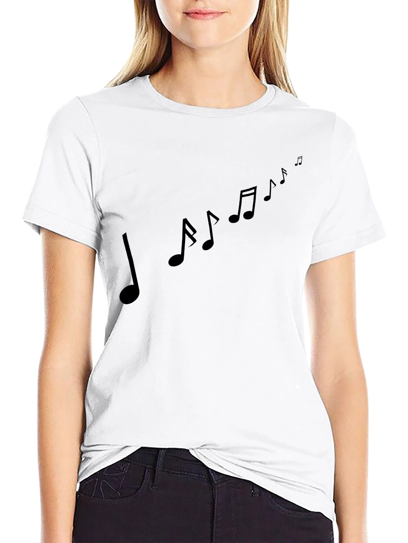 Music Notes Graphic Tee - Stylish Black Cotton T-Shirt