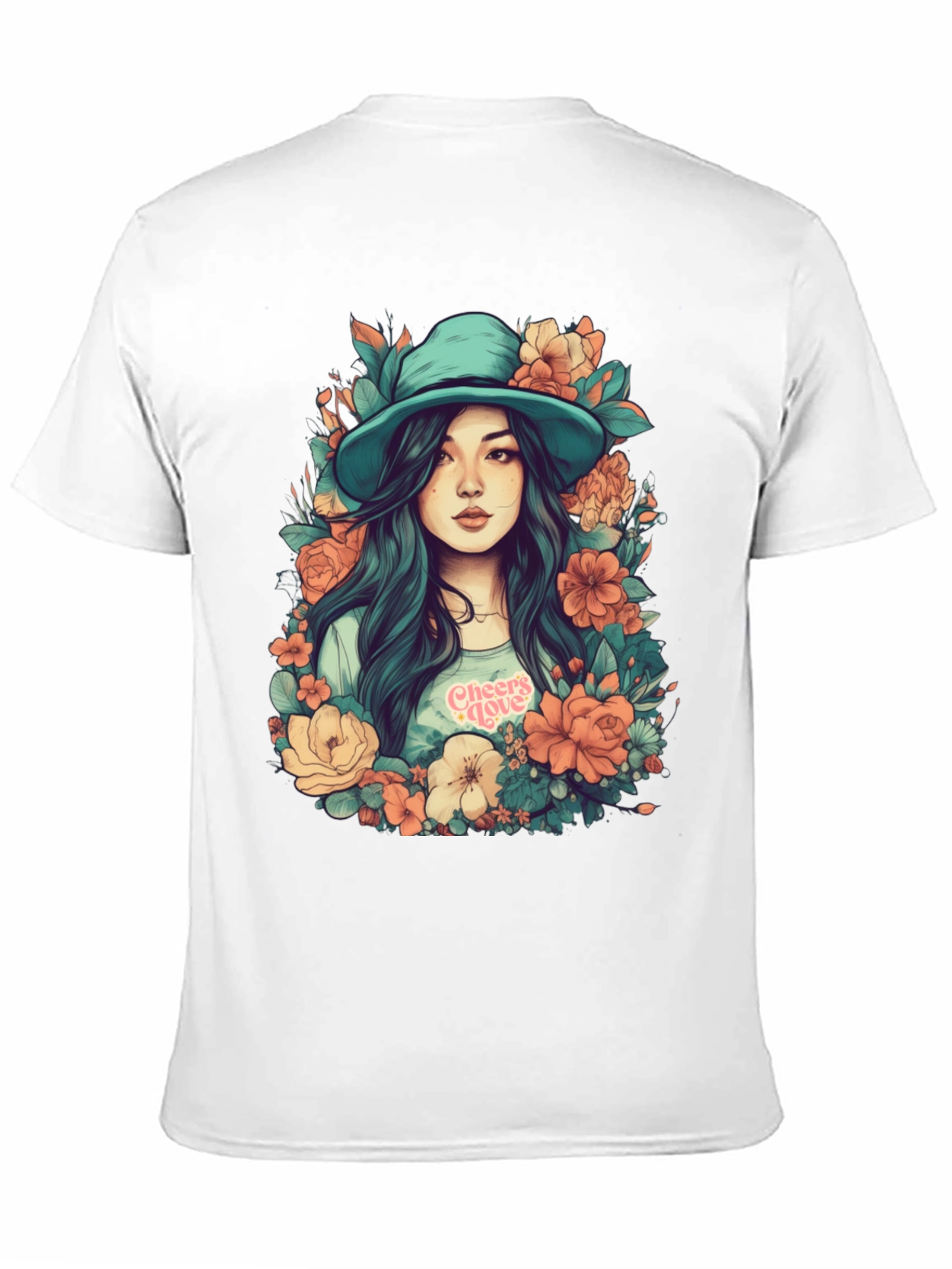 Floral Girl Graphic Print Black T-Shirt