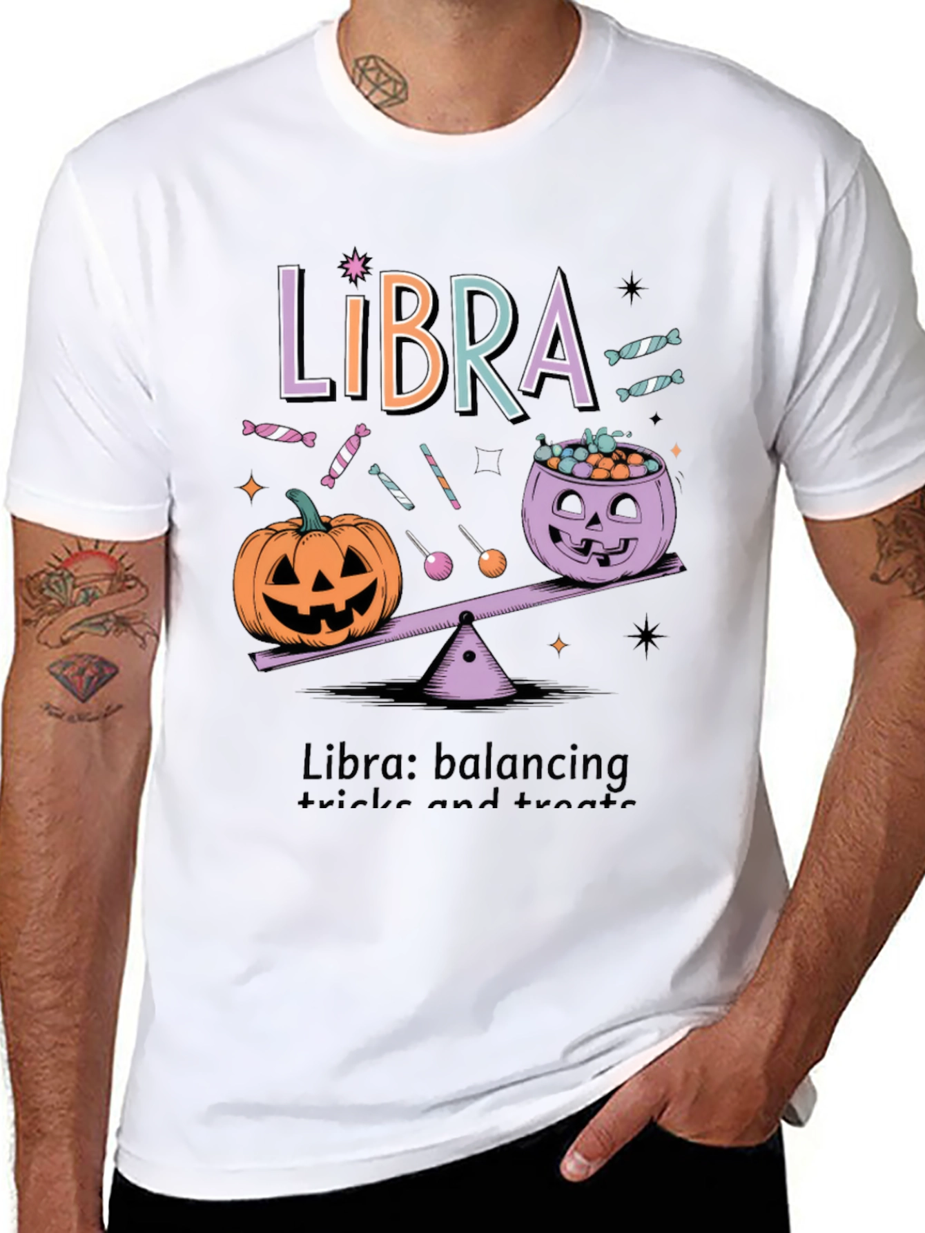 Libra Halloween T-Shirt - Balancing Tricks and Treats Tee