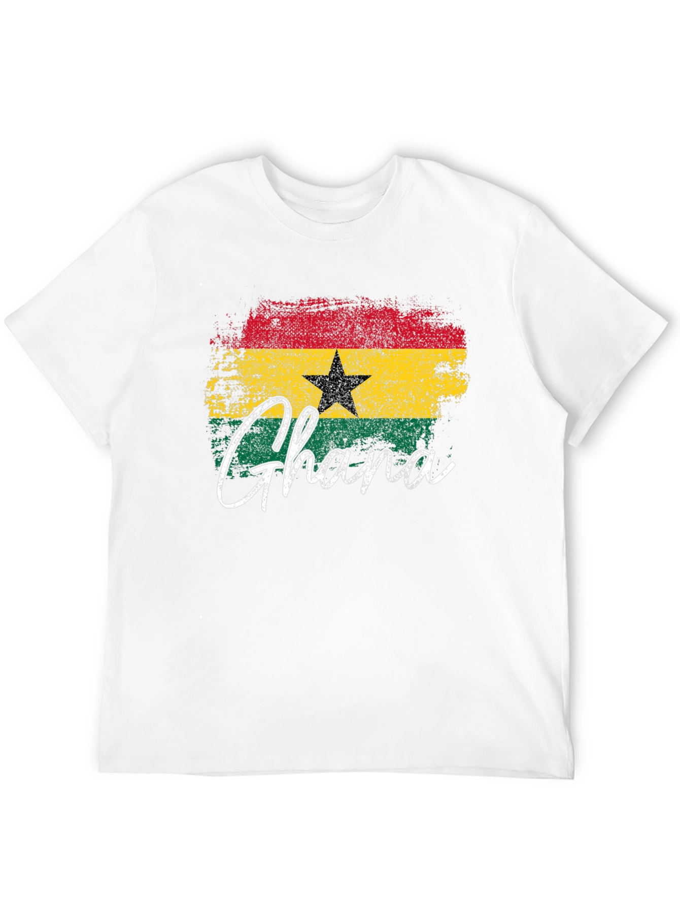 Ghana Flag T-Shirt - Distressed Style Black Tee