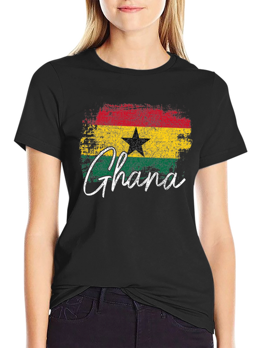 Ghana Flag T-Shirt - Distressed Style Black Tee