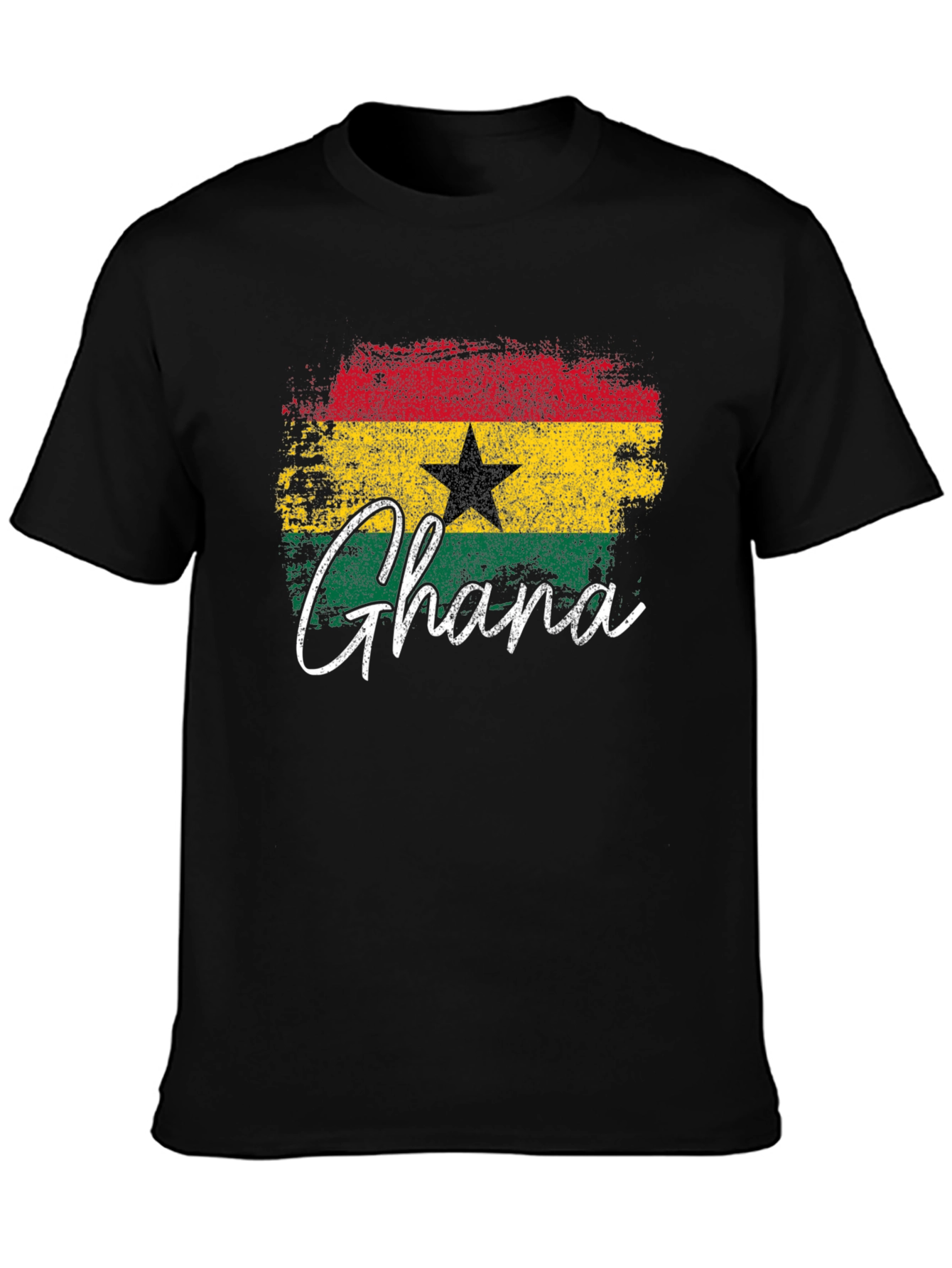 Ghana Flag T-Shirt - Distressed Style Black Tee