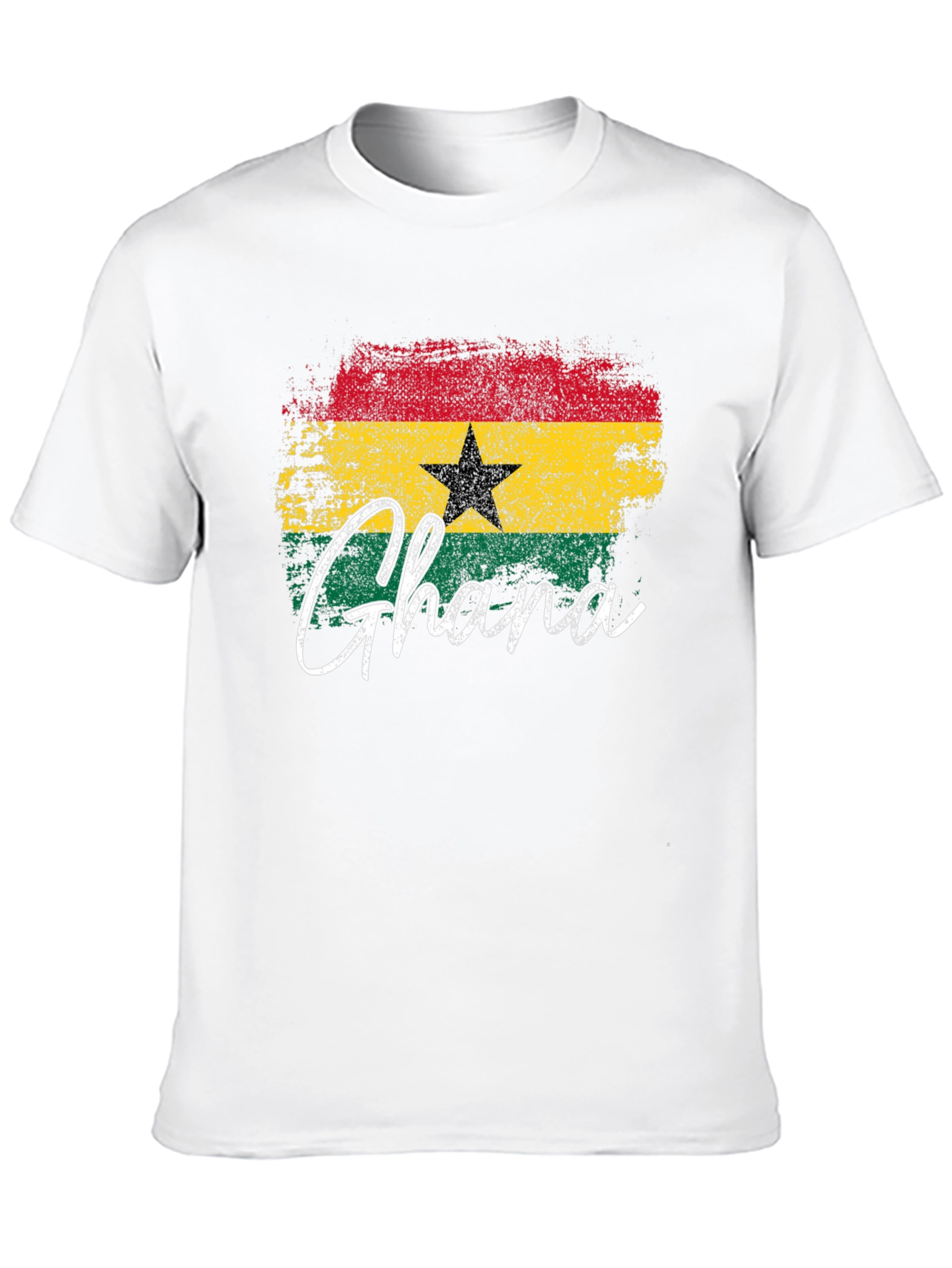 Ghana Flag T-Shirt - Distressed Style Black Tee