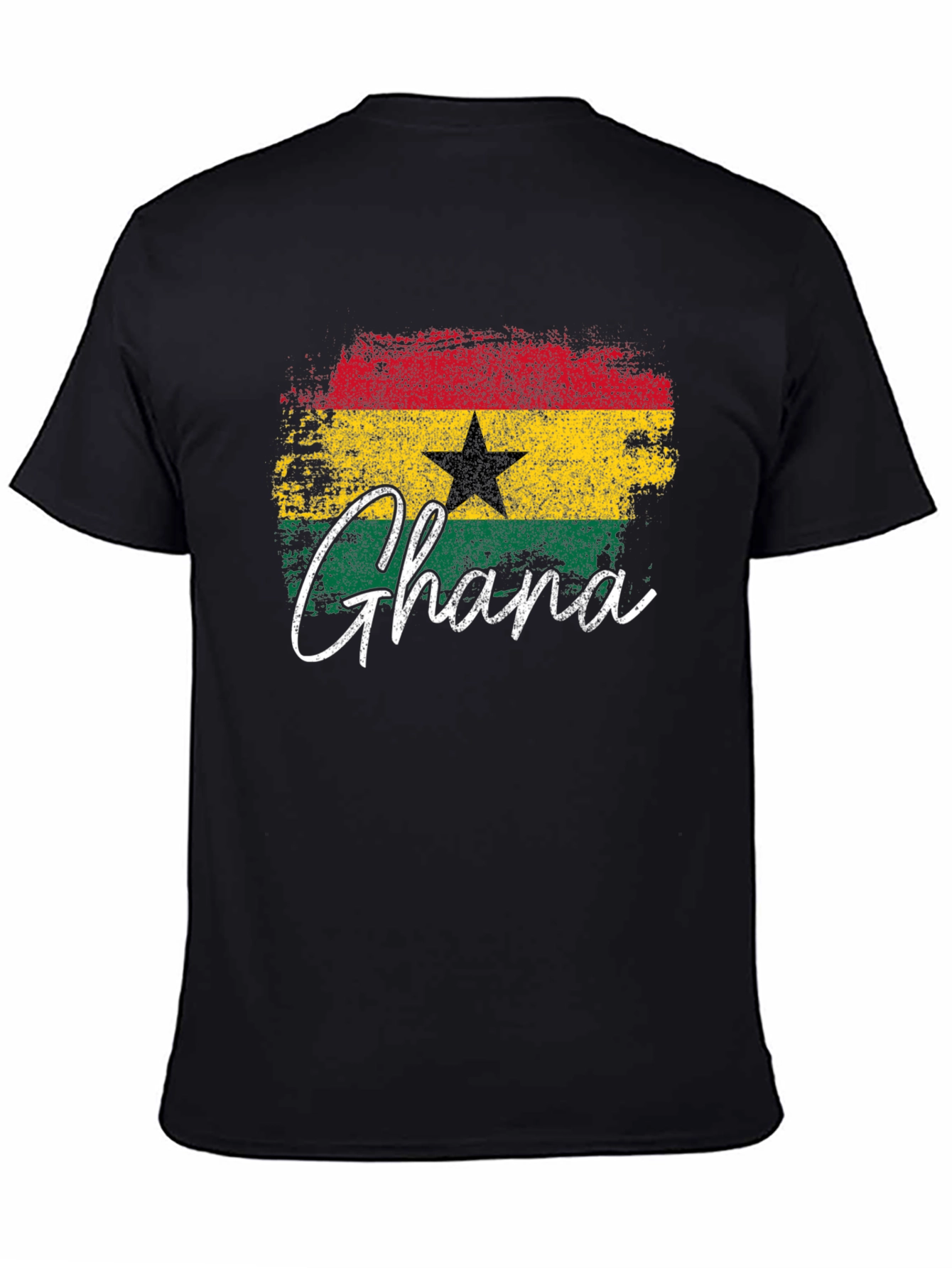 Ghana Flag T-Shirt - Distressed Style Black Tee
