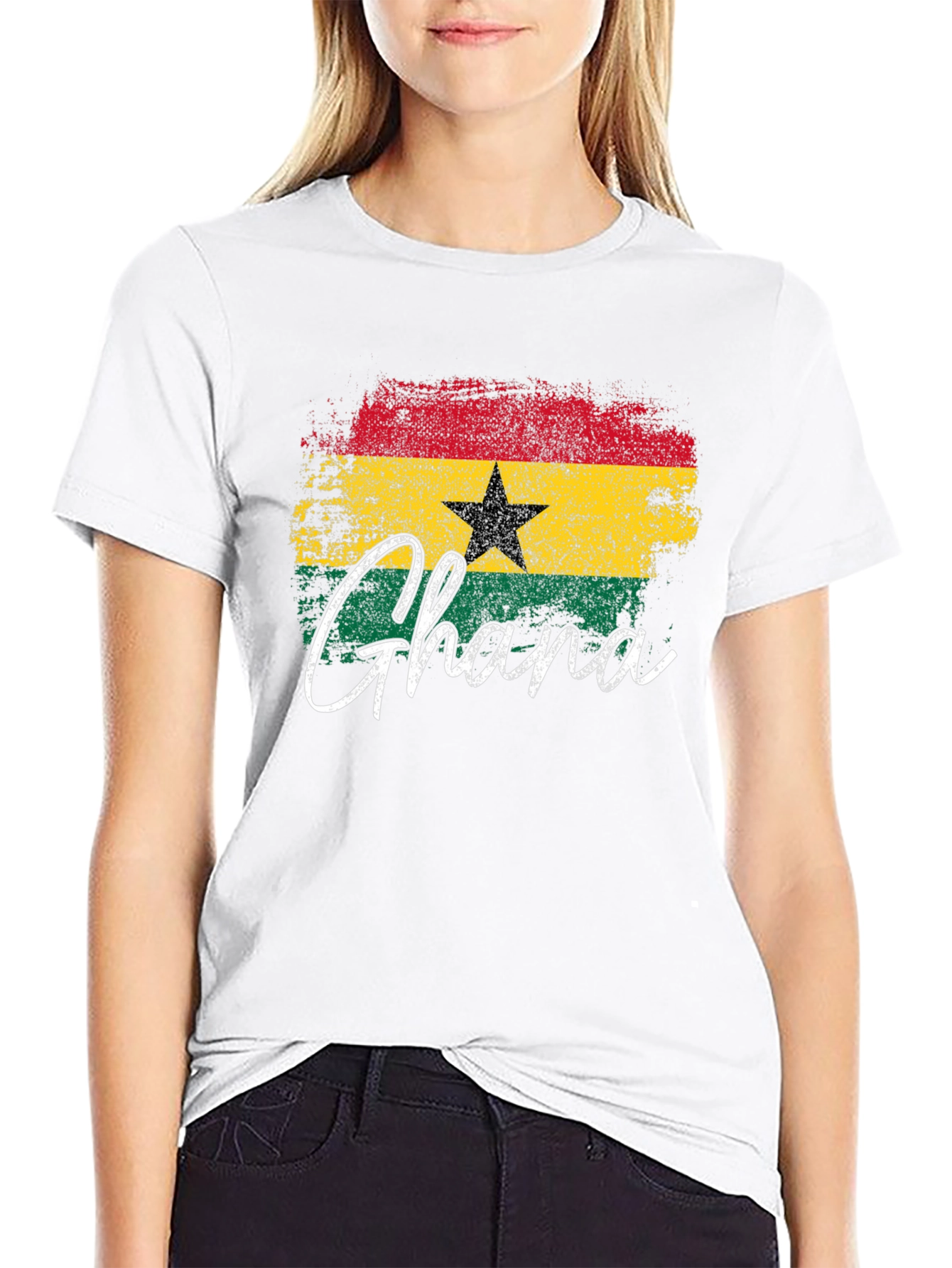 Ghana Flag T-Shirt - Distressed Style Black Tee