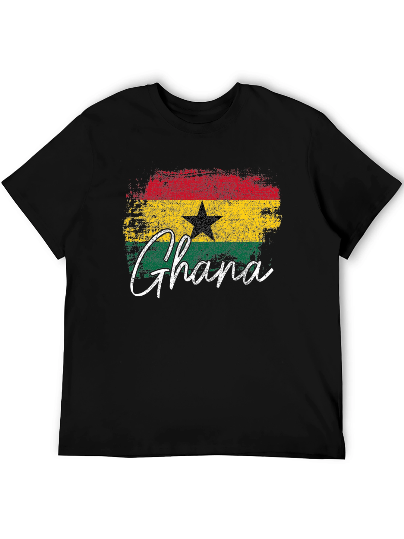 Ghana Flag T-Shirt - Distressed Style Black Tee