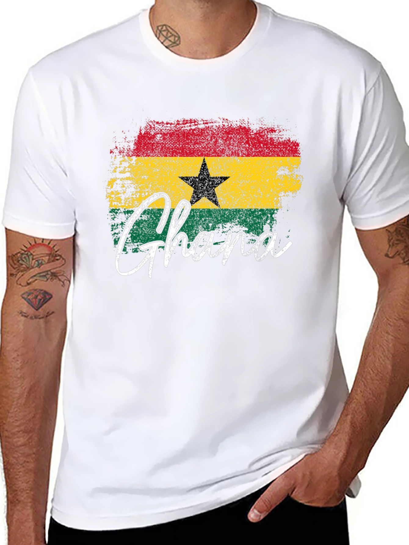 Ghana Flag T-Shirt - Distressed Style Black Tee