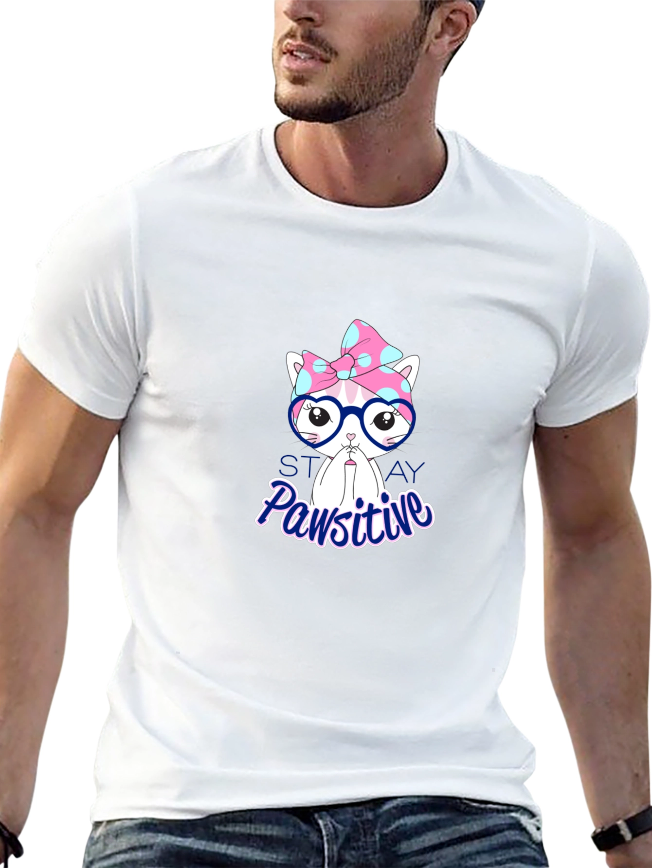 Stay Pawsitive T-Shirt - Cute Cat Design