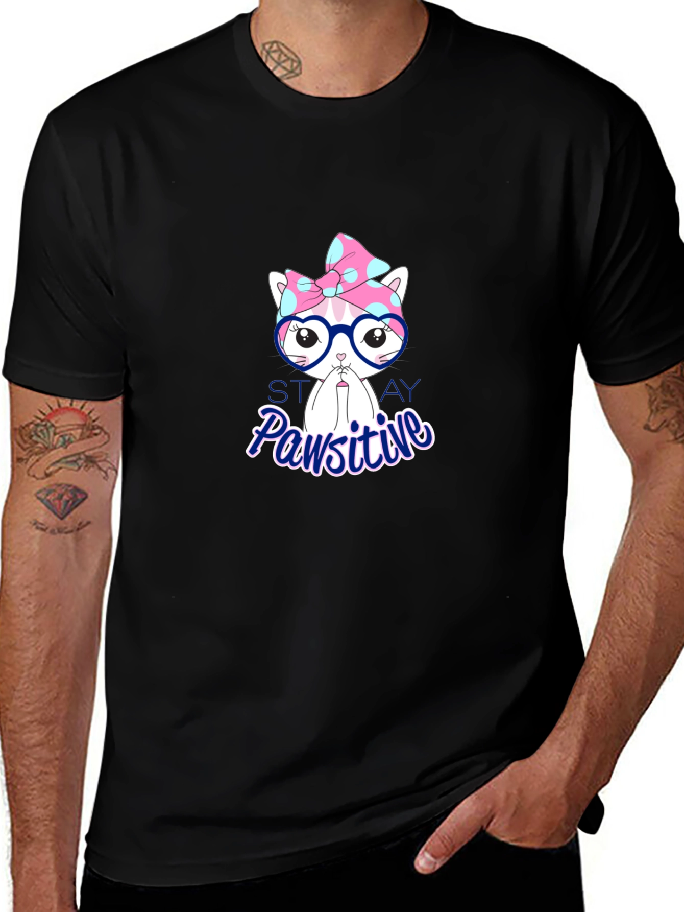 Stay Pawsitive T-Shirt - Cute Cat Design