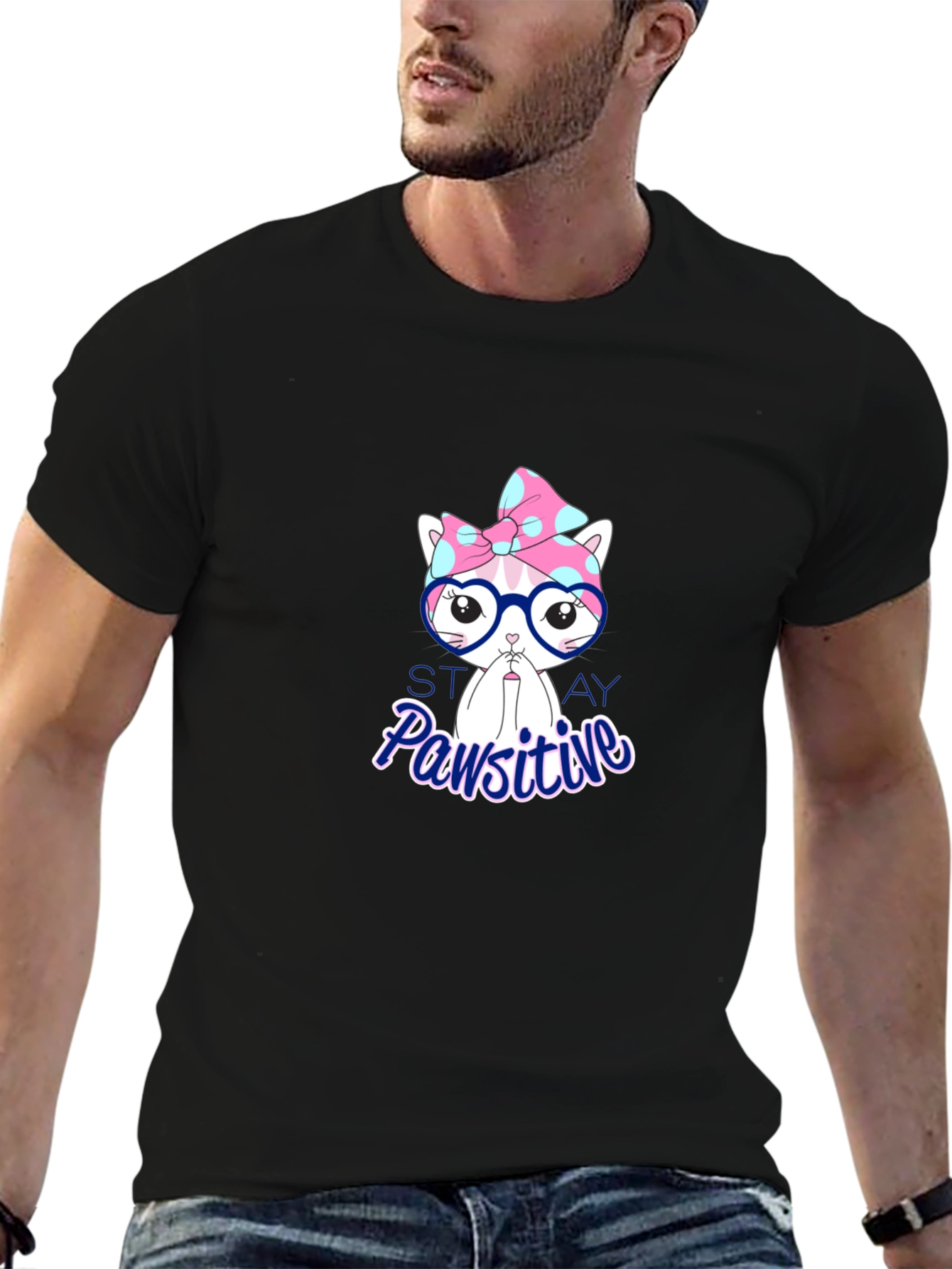 Stay Pawsitive T-Shirt - Cute Cat Design