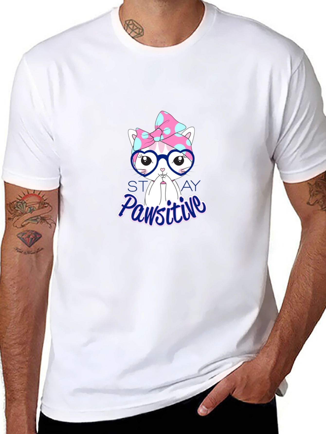 Stay Pawsitive T-Shirt - Cute Cat Design