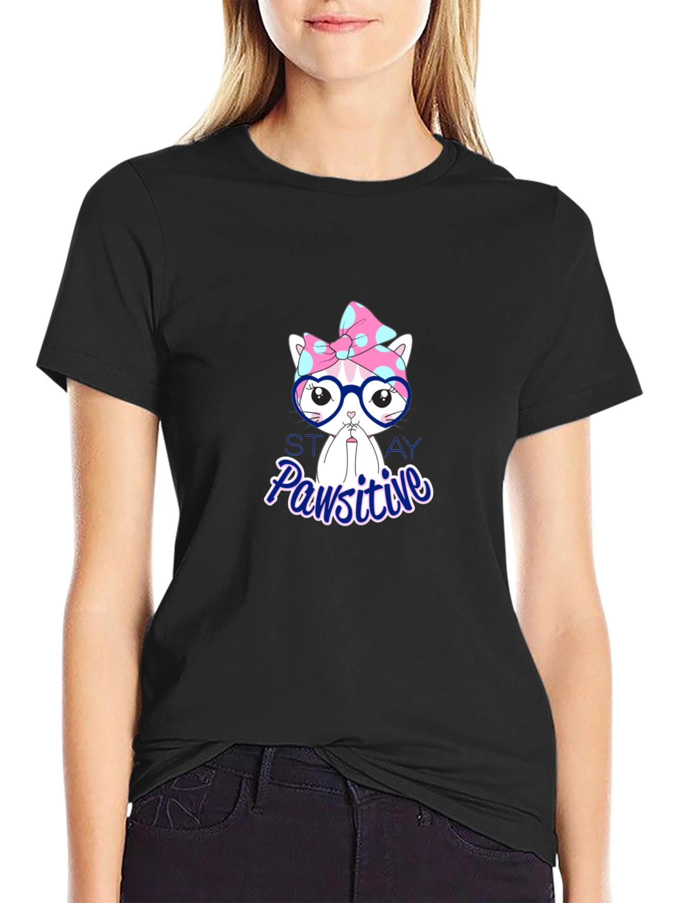 Stay Pawsitive T-Shirt - Cute Cat Design