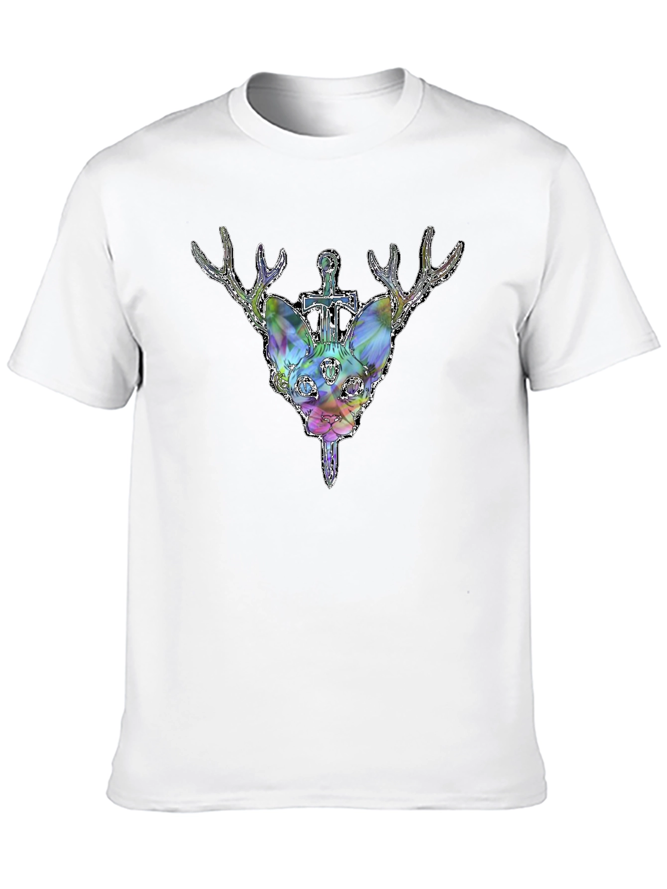 Deer Cat Graphic Tee - Black Cotton T-Shirt