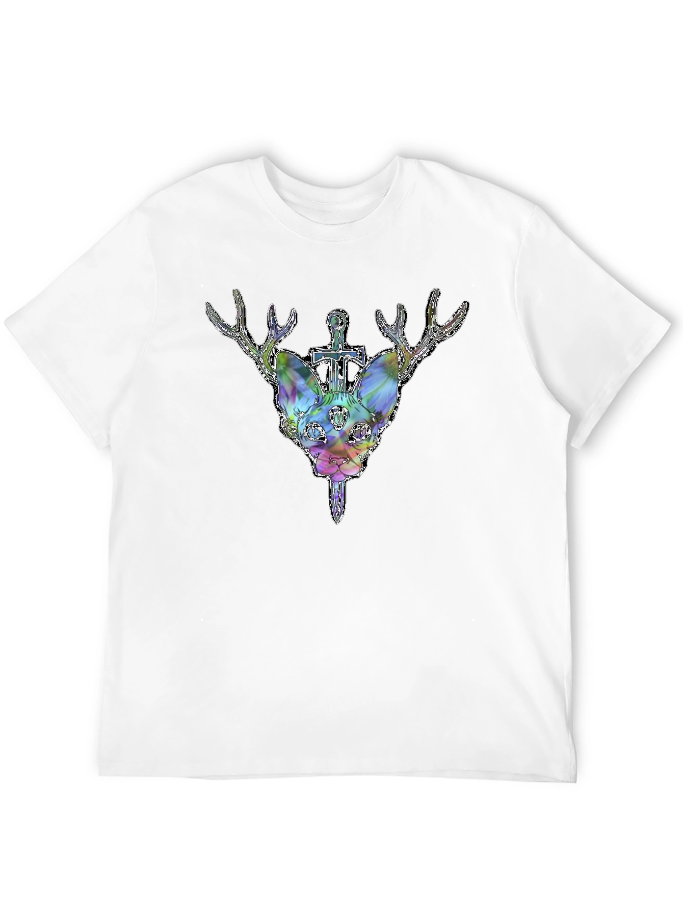 Deer Cat Graphic Tee - Black Cotton T-Shirt