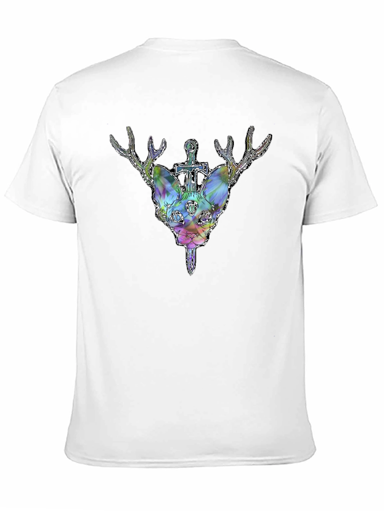 Deer Cat Graphic Tee - Black Cotton T-Shirt