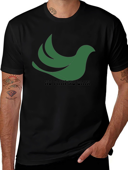 Black T-Shirt: Green Bird No Pain No Gain Design