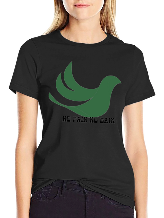 Black T-Shirt: Green Bird No Pain No Gain Design