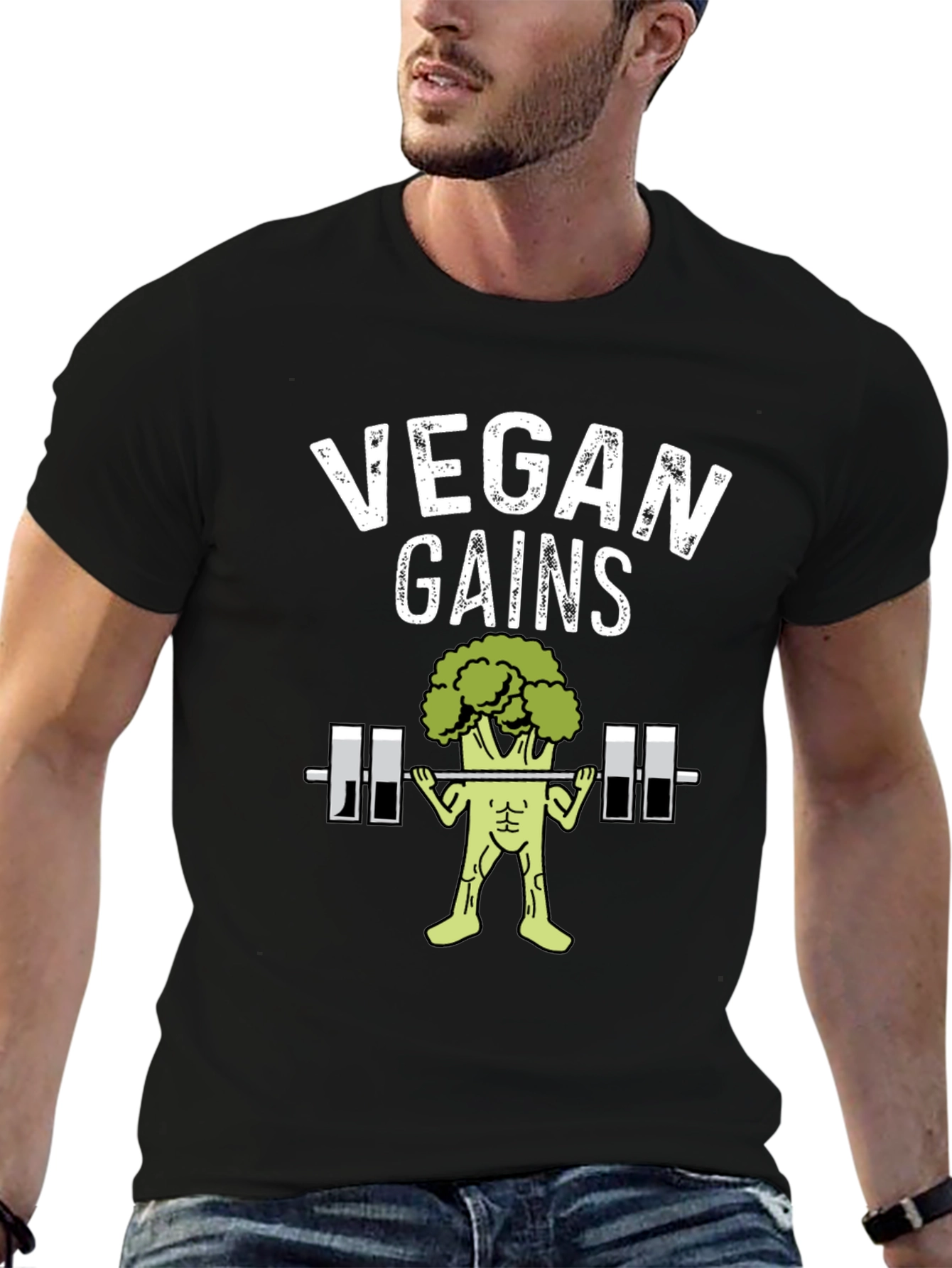 Vegan Gains Graphic T-Shirt - Funny Workout Tee