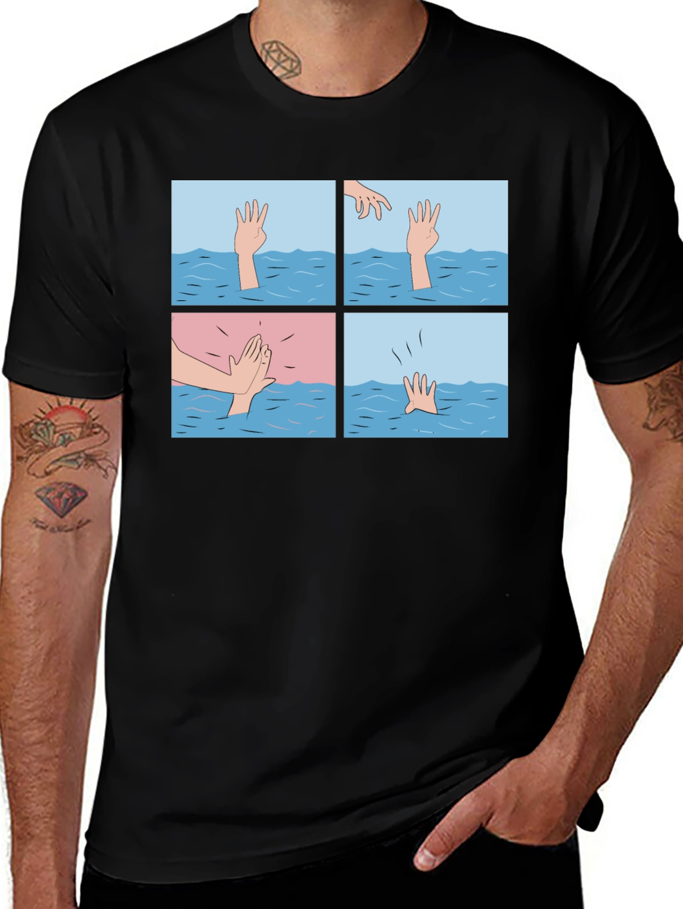 Comic Strip Graphic T-Shirt - Drowning Meme