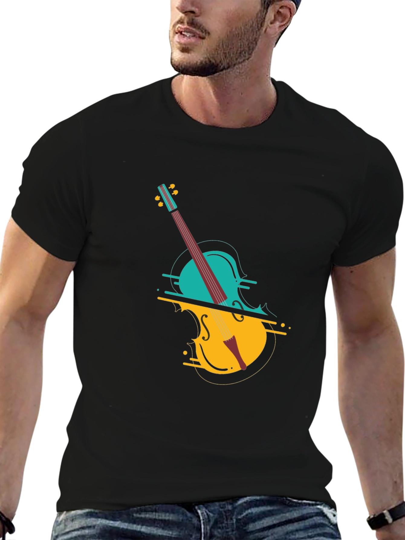 Abstract Cello Graphic Tee - Modern Musical Style